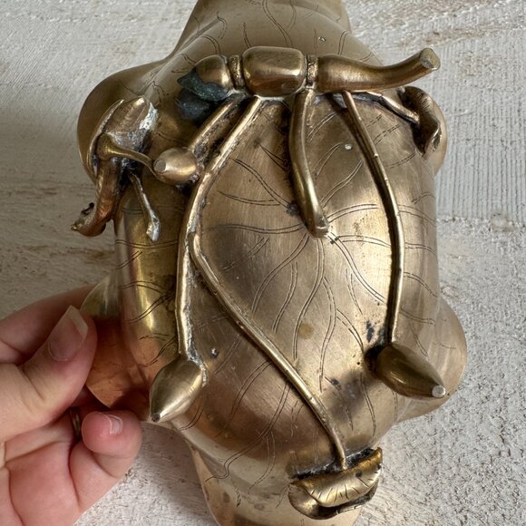 Vintage Brass Lilly Pad with Crane Bird Brass Bowl - Picture 10 of 13